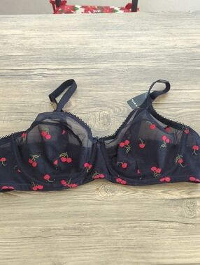 Torrid Black Mesh Bra with Red Cherry Embroidery 🍒